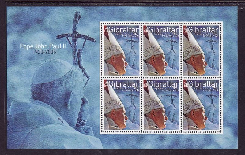 Gibraltar-Sc#1025-unused NH sheet-Pope John Paul II-2005-