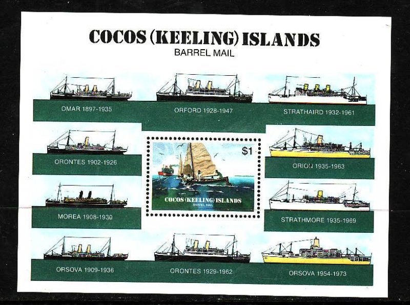 Cocos (Keeling) Is.-Sc#114-unused NH sheet-Ships-Barrel Mail-1984-