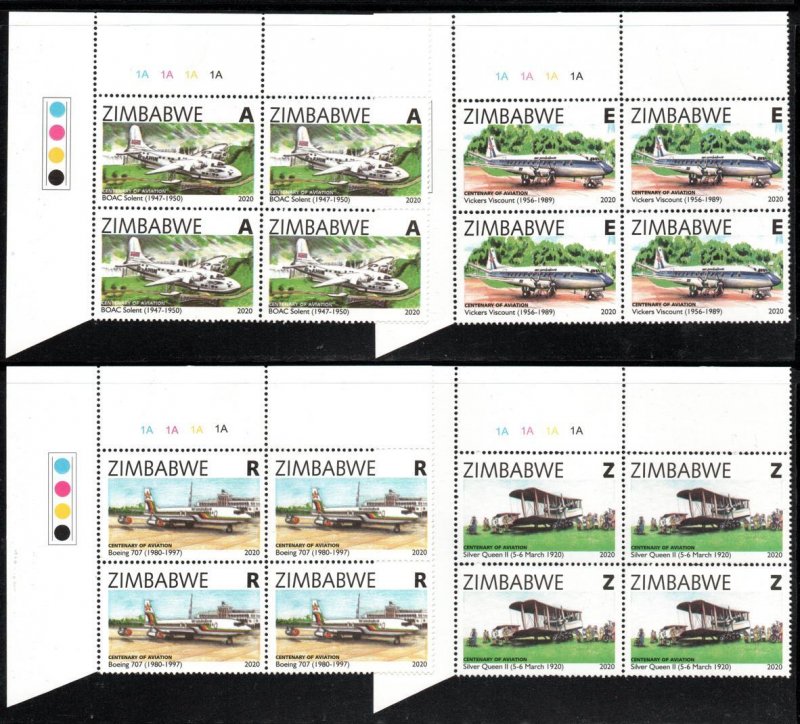 Zimbabwe - 2020 Centenary of Avaition 1A Plate Block Set MNH**