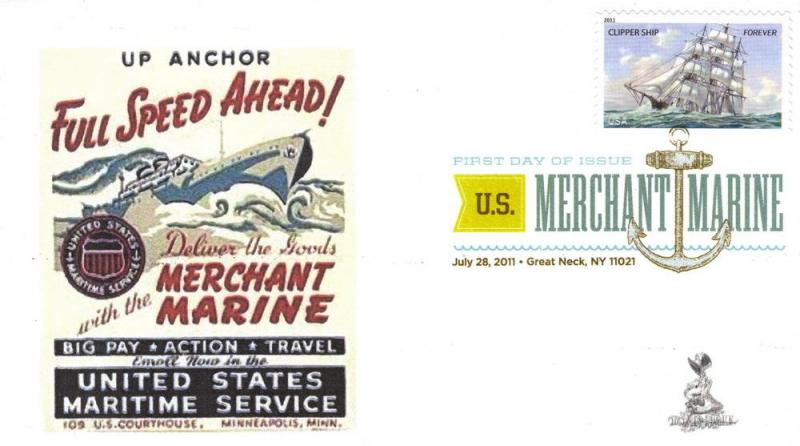 Merchant Marines First Day Cover, w/Digital Color Pictorial