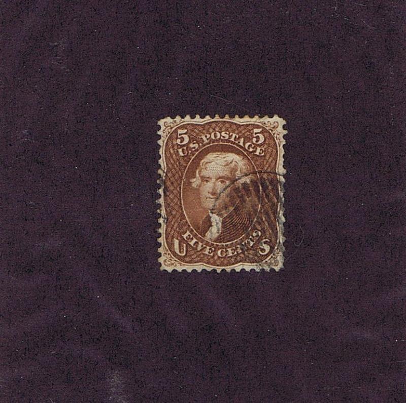 SC# 75 USED 5 CENT JEFFERSON, 1862, GRID CANCEL, VERY FINE,  TAKE A LOOK!