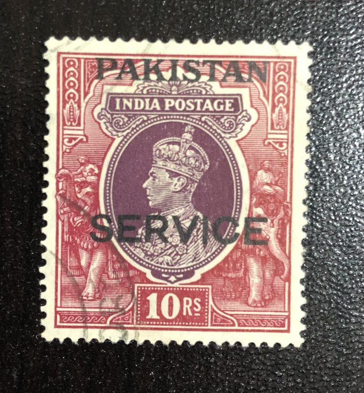 Pakistan 1947 Ovpt on India SG#013 Rs10 SERVICE OFFICIAL Cat £180 Rare