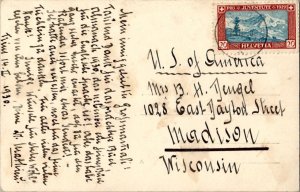 Switzerland 20c+5c Mt. Lyskmm 1929 Pro Juventute Semi-postal  1930 PPC to Mad...