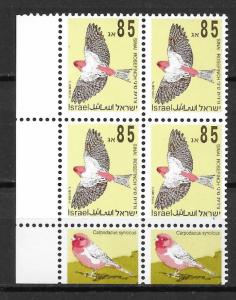 Israel 1141 Birds part set Tab Block MNH