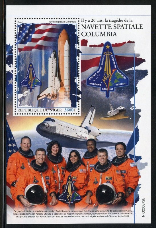 NIGER 2023 20th ANNIV OF THE SPACE SHUTTLE COLUMBIA DISASTER S/SHEET MINT NH