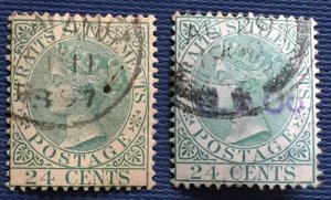 Malaya Straits Settlements 1883-91 QV 24c Variety Used Wmk CA SG#68&68a M4724