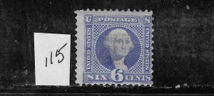 US #115 1869 6 CENT (ULTRAMARINE ) GRILL 9 1/2X9 MM - MINT ORIGINAL GUM/LH