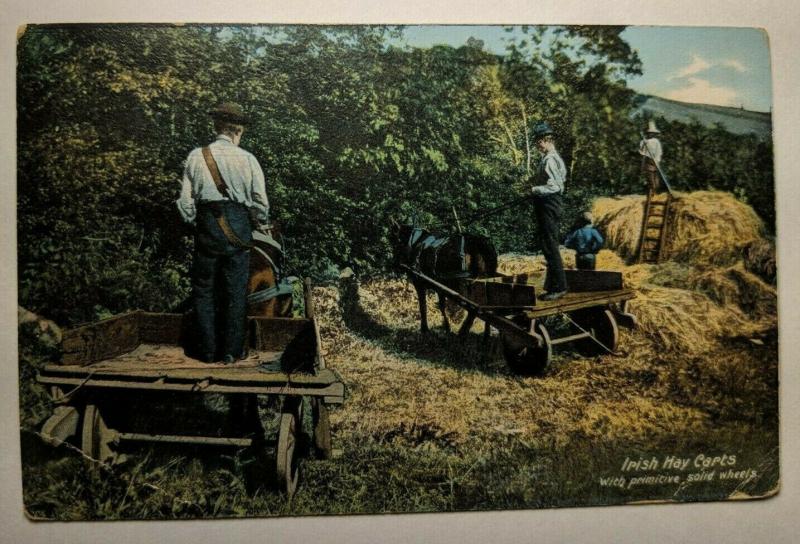 Vintage Irish Hay Carts with Primitive Solid Wheels Picture Postcard Cover