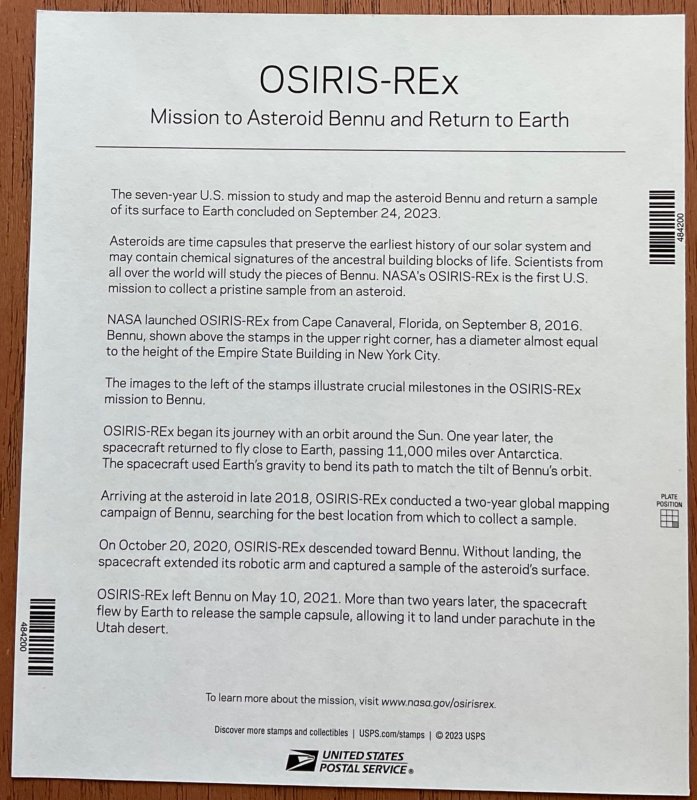US #5820a MNH Imperf NDC Sheet of 20 Osiris-Rex (.66) L46