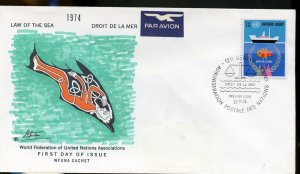 UNITED NATIONS WFUNA 1974 LAW OF THE SEA GENEVA CACHET BY JACQUES COUSTEAU  FDC