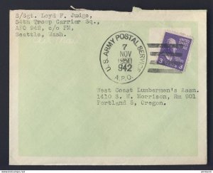 USA 1950 NOV 7 U.S. ARMY POSTAL SERVICE A.P.O. (SEATTLE WASH)> PORTLAND OREGON