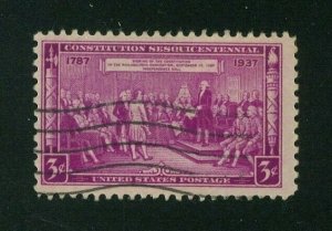 US 1937 3c bright reddish purple Constitution, Scott 798 used, Value = 25c