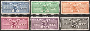 SRS IN D58-63 5¢-$2.50 Indiana Intangible Tax Revenue Stamps (1940) MNH