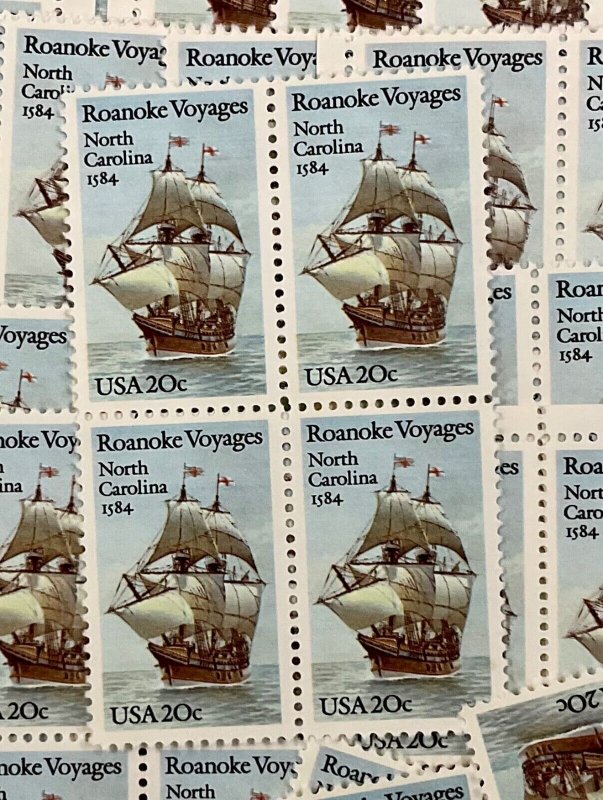 2093   Roanoke Voyages 400th Anniversary 100 MNH  20 cent stamps    FV $20  1984