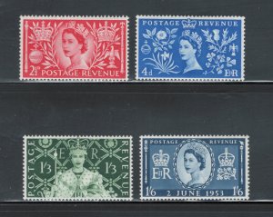 Great Britain 1953 Coronation of Queen Elizabeth II Scott # 313 - 316 MH