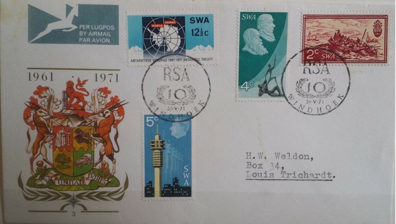 1971 South West Africa SWA Ten Golden Years + Antarctic Treaty FDC 31 May 3 Sets