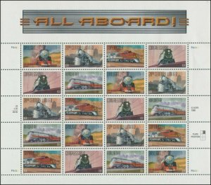 All Aboard Railroad Collectible Stamp Sheet of Twenty Scott 3337a