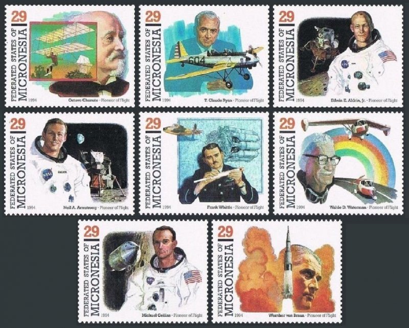 Micronesia 191a-191h, MNH. Michel 344-351. Pioneers of Flight, 1994. von Braun,