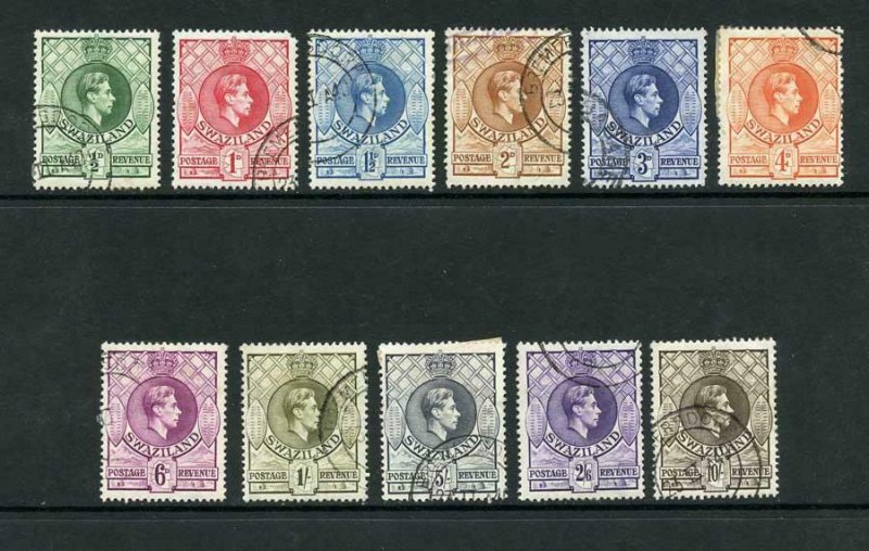 Swaziland SG28/38a Set of 11 (1 1/2d rounded corner 10/- small thin) Cat 35 Poun