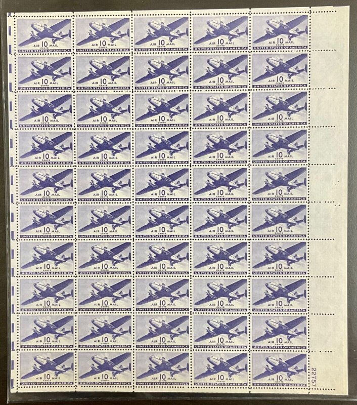 C27 Twin-Motored Transport Plane MNH 10 c Sheet of 50 1941