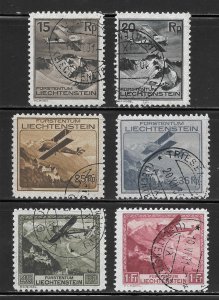 Liechtenstein Scott C1-C6 Used NH - 1930 Airplane over Famous Places Set