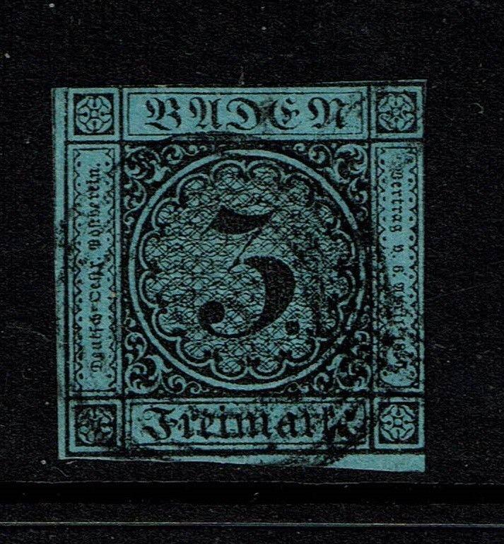 Baden SC# 8, Used, (Noted Mi# 8a), w/ Black 5 Ring Cancel, Hinge Remnant - S3638