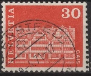 Switzerland 444 (used) 30c gabled houses, Gais, vermilion (1968)