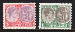 ST KITTS & NEVIS —SCOTT 84a,86a (SG 73,75) —1938 KGVI P13 X 11½ —MLH —SCV $23.00