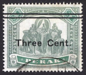 Malaya Perak 1900 3c on $1 Grn & Lt Grn Elephant SG 86 Sc 67 VFU Cat £150($201)