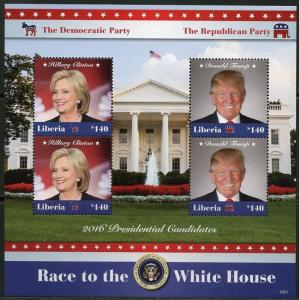 LIBERIA 2016 RACE TO THE WHITE HOUSE  CLINTON & TRUMP SHEET(4)  MINT  NH