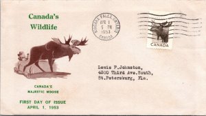 Canada 1953 FDC Canada's Majestic Moose - Niagara Falls, Ont - Single - F76808