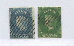 Ceylon QV 1857 1d and 2d used