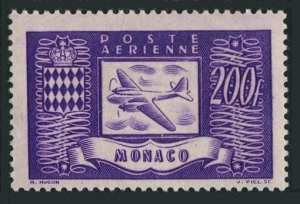 Monaco C13, lightly hinged. Michel 320. Air Post 1946. Douglas DC-3, Arms.