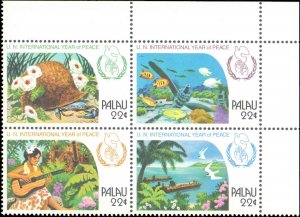 Palau #112a, C17, Complete Set(5), Block of 4, 1986, Never Hinged