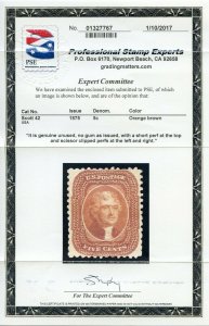 US SCOTT #42, Mint-VF-NGAI PSE Cert Tiny Flaws (DFP 4/10/20)