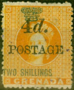 Grenada 1888 4d on 2s Orange SG41c 1st S in Shilling Inverted Good Mtd Mint