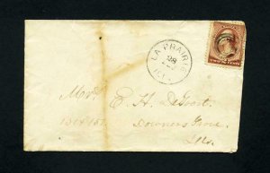 # 210 on cover from La Prairie, Illinois to Downers Grove, IL dated 12-28-1880's