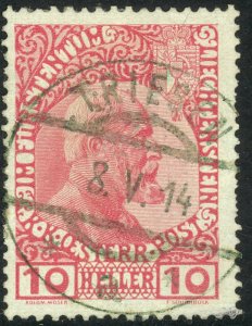 LIECHTENSTEIN 1912 10h Prince Johann II Pictorial Sc 2 VFU TRIESEN cds