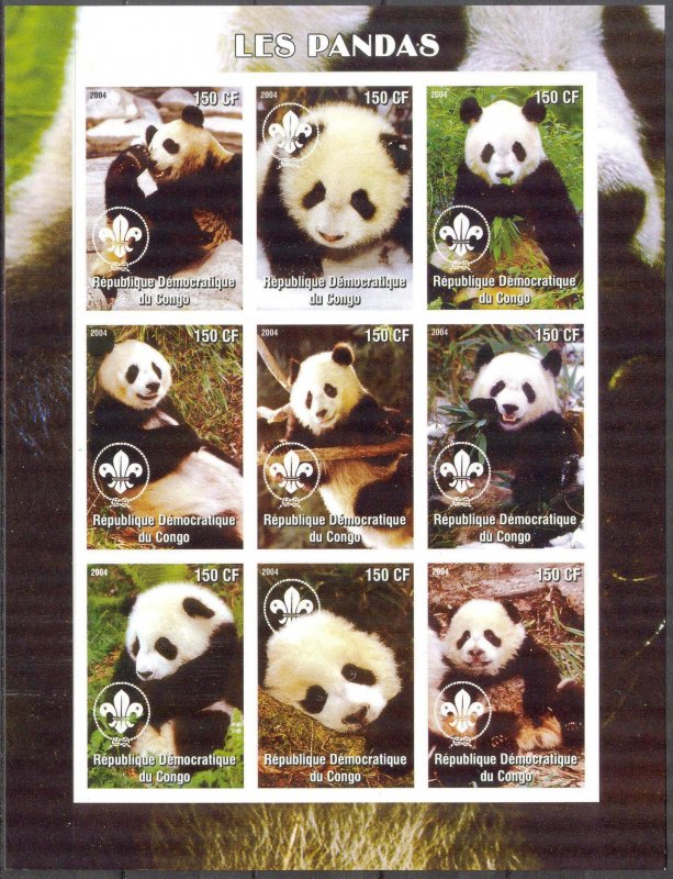 Congo 2004 Pandas Sheet of 9 Imperf. MNH Private