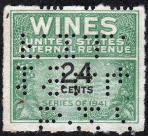 RE131 24¢ Wine Revenue Stamp (1942) Perfin