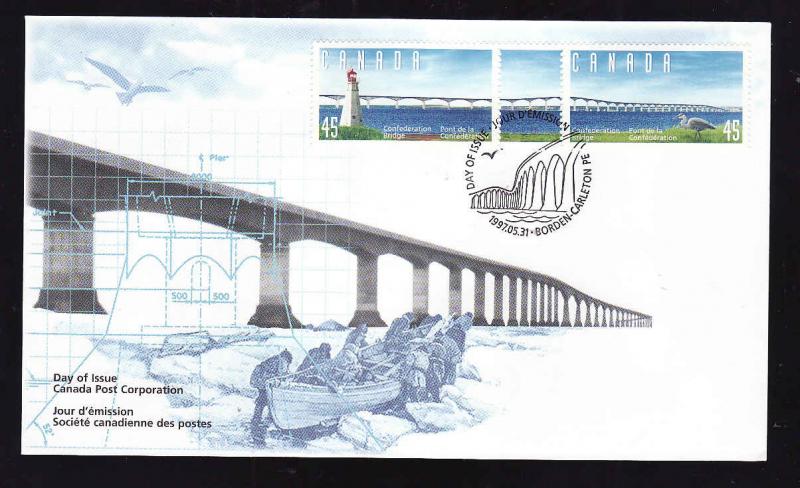Canada-Sc#1645-6 - stamps on FDC-Confederation Bridge-PEI-1997-