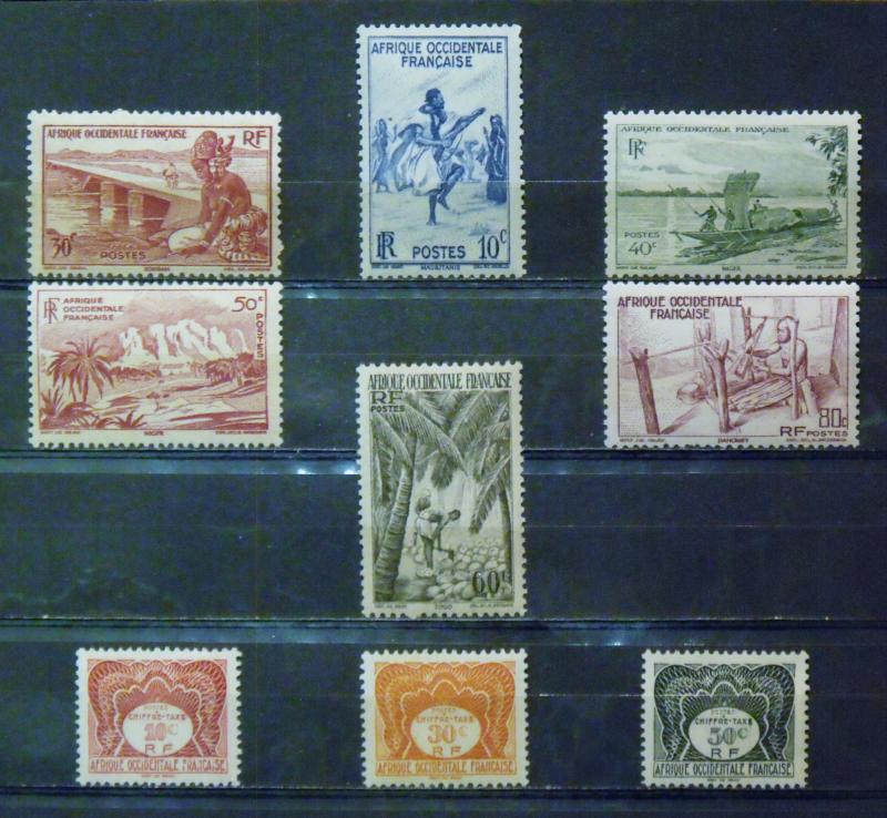 FR WEST AFRICA  MH  Scott # 36, 37, 38, 39, 40, 41, J1, J2, J3   CV$ 4.95