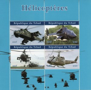 Chad Military Aviation Stamps 2020 CTO Helicopters Helicopter Aircraft 4v M/S