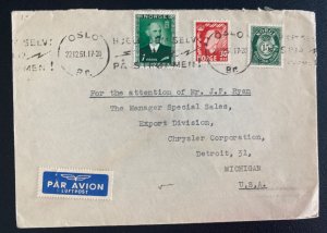 1951 Oslo Norway Airmail Cover To Chrysler CO Detroit MI Usa Slogan Cancel