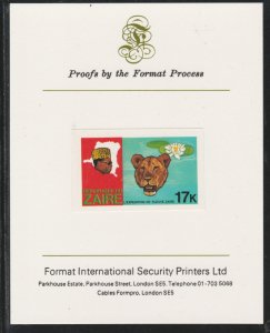 ZAIRE 1978 RIVER EXPEDITION 17k  imperf on FORMAT INTERNATIONAL PROOF CARD