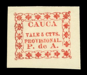 COLOMBIA 1890 Local stamps CAUCA - Emergency issue - 5ctv red - mint MH XF  Rare