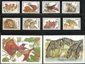 Uganda 535-44 1987 Birds and Animals set and s.s. MNH