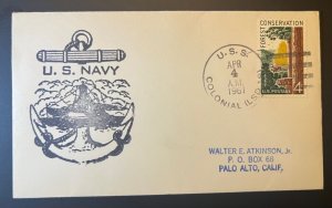 Naval Cover - USS COLONIAL LSD-18 APR 1961 U.S. NAVY Navy Cachet