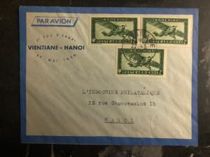 1939 Vientiane Laos Trial Flight Cover to Hanoi Vietnam Air France 150 Flown FFC