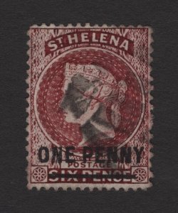 St. Helena 1882 Perf 14 x 12 1/2 1p on 6p Brown Red QV #25 Good Used